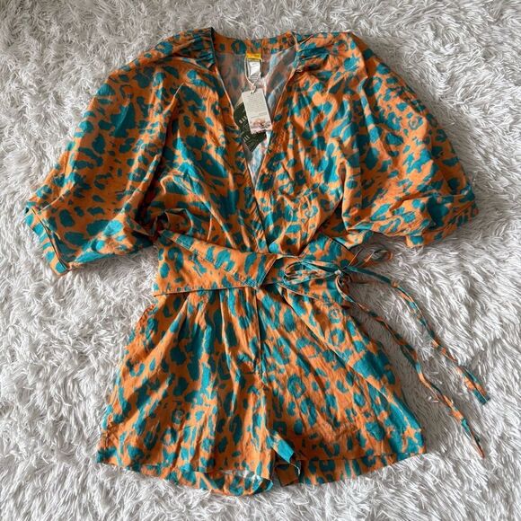 NWT Agua Bendita Linnea Orange and Blue Printed Romper Size S - Picture 6 of 7
